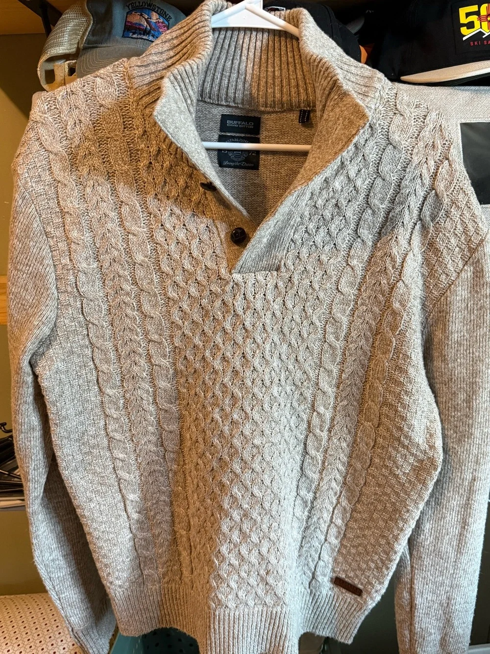 Buffalo David Bitton Men's Cable Knit V-Neck Sweater - Light Gray